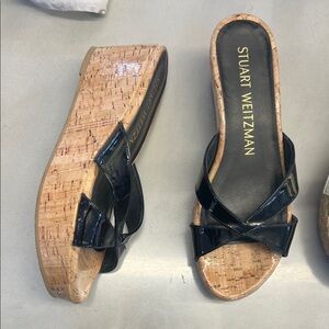 Stuart Weitzman Black Patent Wedge Sandals